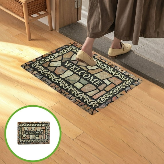 BGZLEU Retro Door Mat, 40 x 60 Inch Beige Welcome Doormat Decorative Home Floor Mat, Non Slip Rubber Back and Strong Water Absorption for Outdoor Indoor Entrance Decor