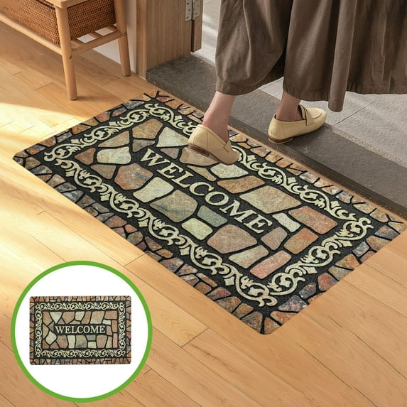 BGZLEU Retro Door Mat, 60 x 90 cm Beige Welcome Doormat Decorative Home Floor Mat, Non Slip Rubber Back and Strong Water Absorption for Outdoor Indoor Entrance Decor