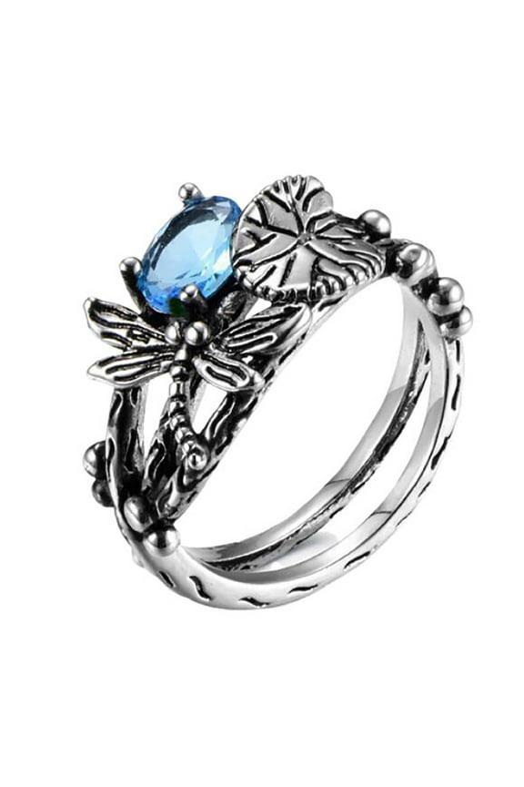 BGZLEU Retro Vintage Style Statement Party Ring,Dragonfly Lotus Leaf Promise Ring,Sterling Silver Vintage Adjustable Antique Rings,Wide Thumb Ring