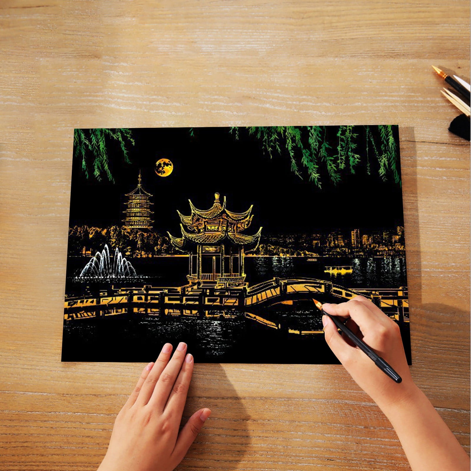 Scratch Art Rainbow Painting Paper, Vincent Van Gogh Engraving Art Craft Sets Diy Sketch Card Scratchboard For Kids Adults Cafe Terrace At Night Sunflowers Starry Night Over The Rhone 4 Pcs