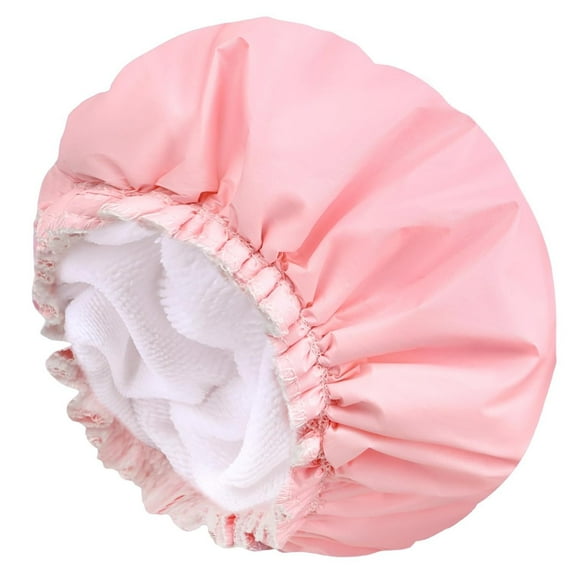 BGZLEU Shower Caps for Women,Bathing Shower Caps,Elastic and Reusable Bath Caps,Double Waterproof Layers Shower Cap,Environmental Protection Hair Bath Hat(Pink)