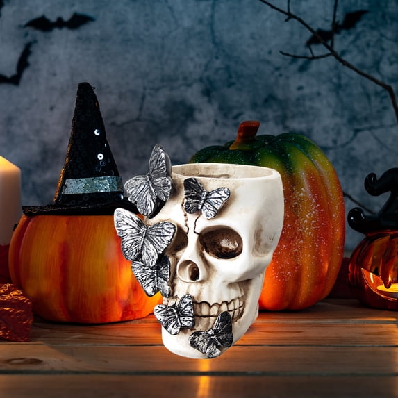 BGZLEU Skull Planter, Halloween Decorations Indoor Plant Pots, Planters for Gothic Home Decor, Day of the Dead Statue, Punk Flower Pot, Plant Pot, Goth Pen Holder, Pirate Skeleton Flower Pots