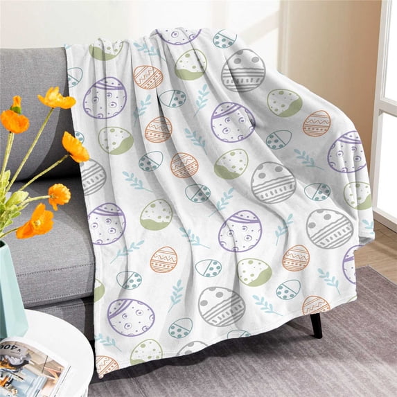 BGZLEU Spring Easter Throw Blankets, Bunny Eggs Soft Fleece Blanket Decorative for Home Sofa Couch Chair Living Bedroom,40x28 Inches, Seasonal Holiday Rabbit Flower Leaves