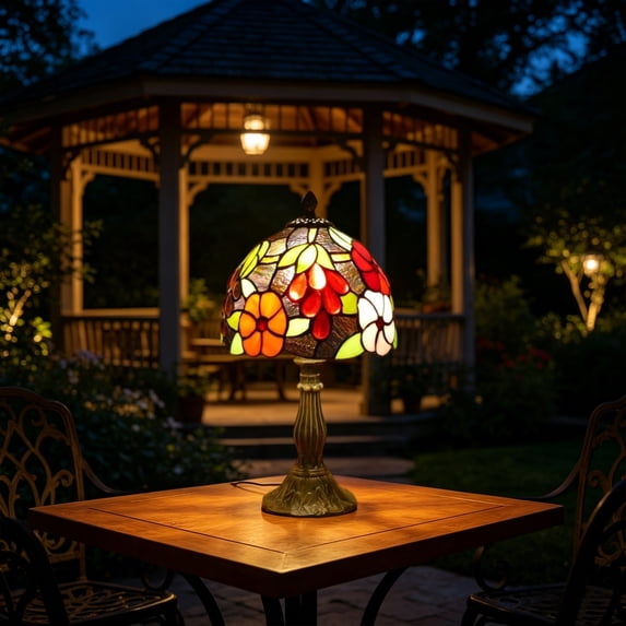 BGZLEU Stained Glass Table Lamp,Vintage Style Desk Lamp,Mid Century Modern Bedside Nightstand Decorative Lamps USB Powered,Unique Accent Light for Bedroom Living Room Office Home Decoration,E