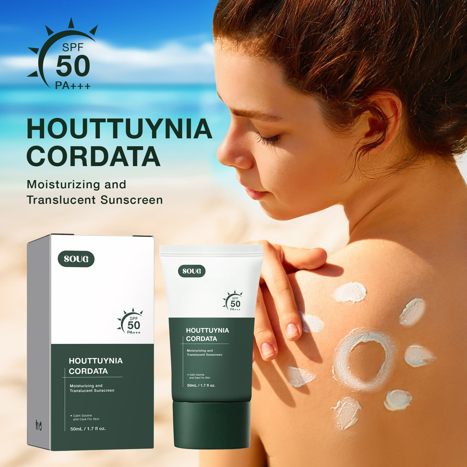 BGZLEU Sunscreen SPF50+,Face Sunscreen with Houttuynia Cordata Extract,Lightweight Daily