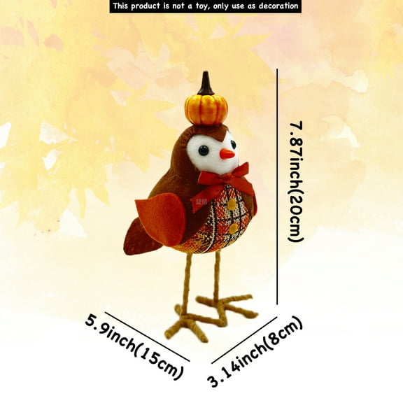 Loyerfyivos Thanksgiving Pumpkin Birds Decorations, Thanksgiving Scarecrows Bird Figurines Fall Harvest Bird Ornaments Thanksgiving Table Decorations Centerpieces Decor