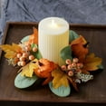 thumbnail image 1 of BGZLEU Thanksgiving Halloween Pumpkin Maple Leaf Berry Candle Holders Scented Wreath Decorative Ring Decorative Items Table Decorations, 1 of 9