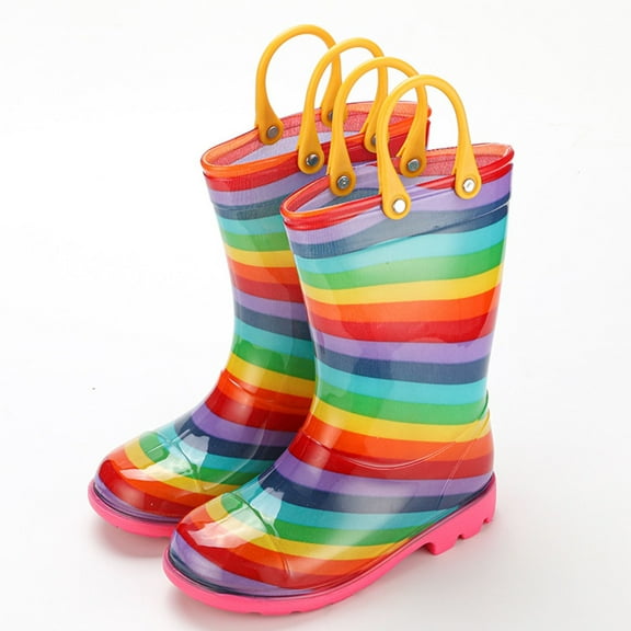 BGZLEU Toddler Rain Boots with Easy-On Handles, Waterproof Rubber Kids Rain Boots for Girls and Boys, in Fun Rainbow Lollipop Printed & Colors Unisex-Child Outdoor Rain Boots (Multicolor, 19)