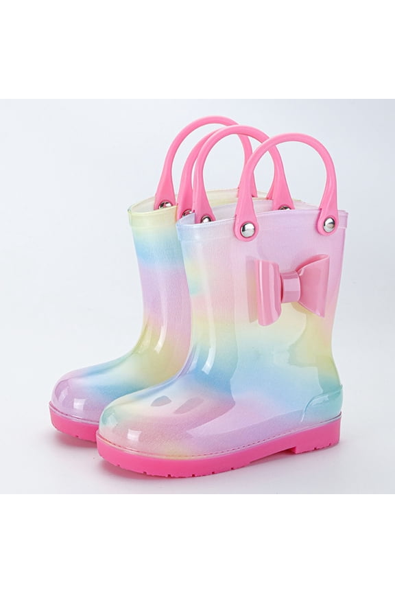 BGZLEU Toddler Rain Boots with Handles - Girls baby Kids Waterproof Shoes Boys Rain Boots Lightweight Adorable Cute Solid Rubber mud boots (Rainbow Color, 6 Years)