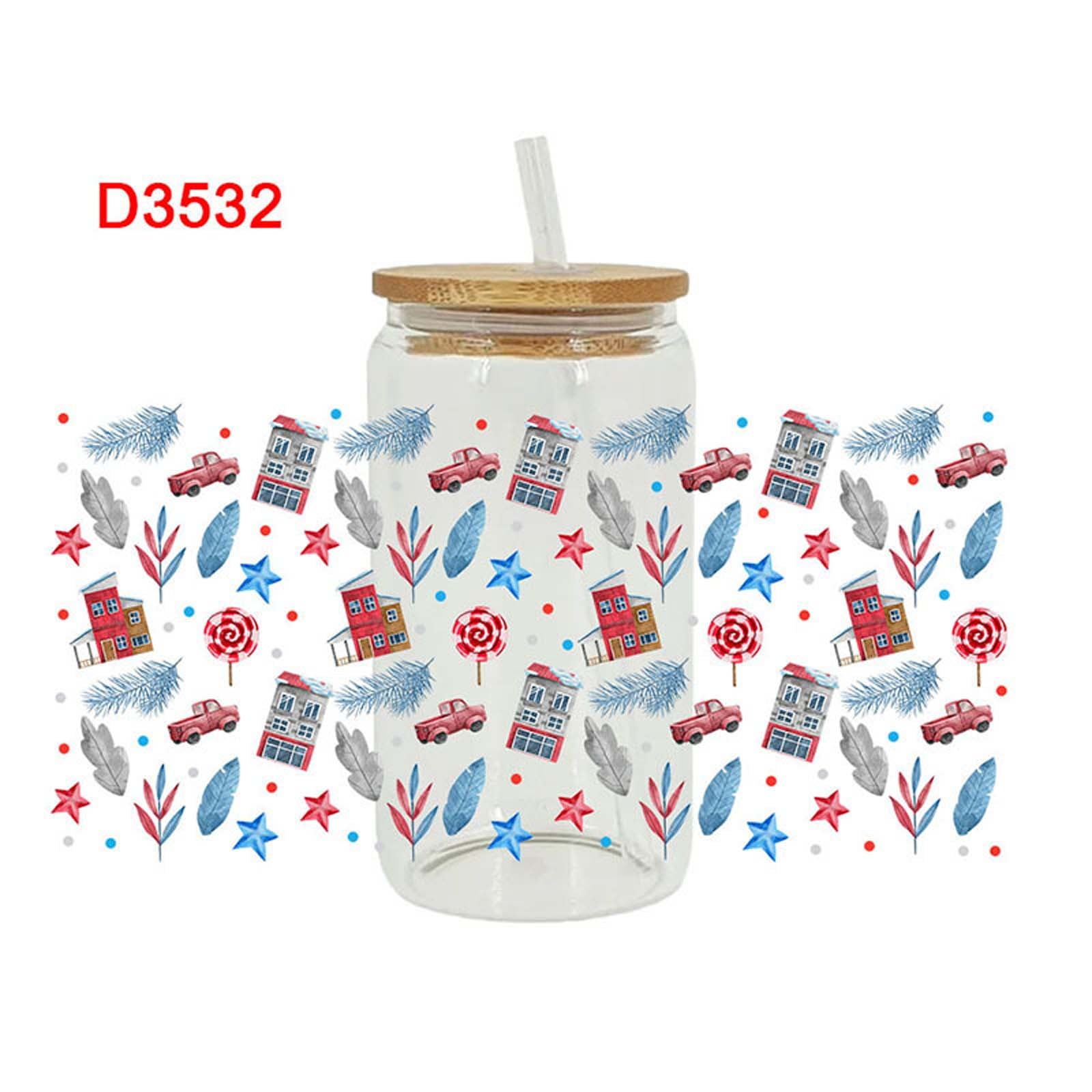 BGZLEU UV DTF Christmas Cup Wrap, Transfer Stickers for Glass Cups，UV