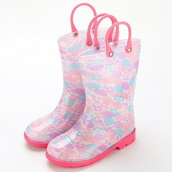 BGZLEU Unisex-Child Kids Light Up Waterproof Rainboots with Handles for Easy on & Off Rain Boot （Hot Pink，21）