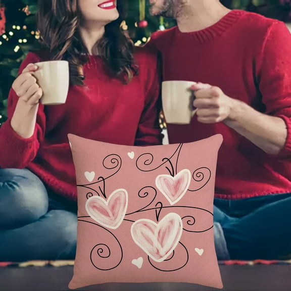 Loyerfyivos Valentine's Day Pillowcase P-ink Love Linen Print Couple Home Living Room Sofa Cushion Pillowcase Holiday Gift