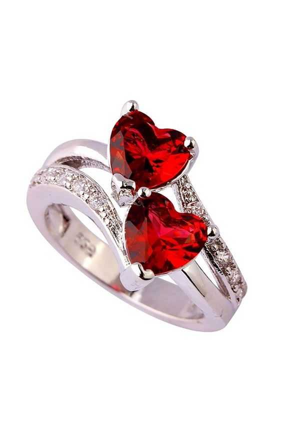 BGZLEU Women Heart Ring 925 Sterling Silver Birthstone Rings for Women Promise Ring for her Simulated Gemstone Statement Ring for Women Stackable Ring Band Width 2mm Open Size 6~12