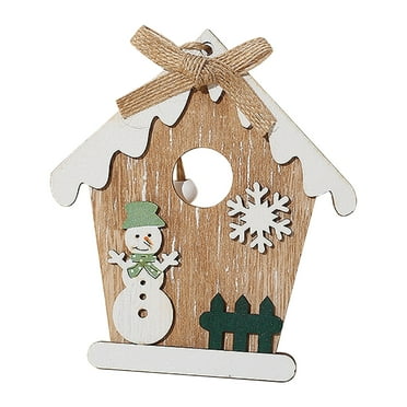BGZLEU Wooden House Cutout Ornaments Christmas Tree Wooden House Shaped Embellishment Hanging Ornaments Double Side Wood House Crafts with Ropes for Gifts Christmas Tree Decor