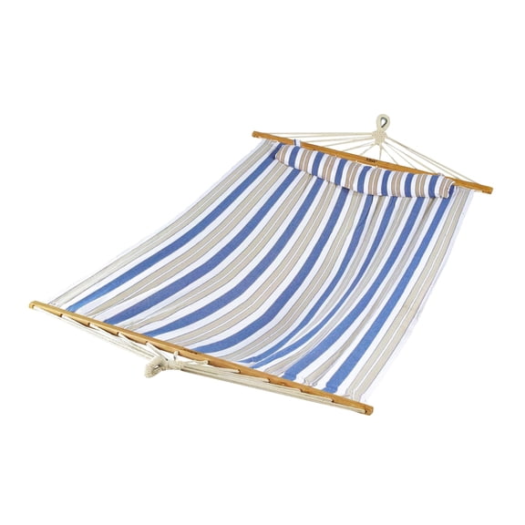 BH-404H 48in Wide Caribbean Hammock w/Pillow, Poolside Patio Backyard Hammock, Includes Straps & Chains, Eco Friendly Polyester & Cotton Blend, 265 Pound Capacity, Nautical Stripe