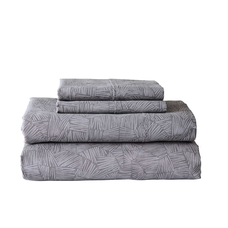 Better Homes & Gardens 300 Thread Count 3-Piece Cotton Percale Ziggy Geo Print Grey Flannel Bed Sheet Set, Twin
