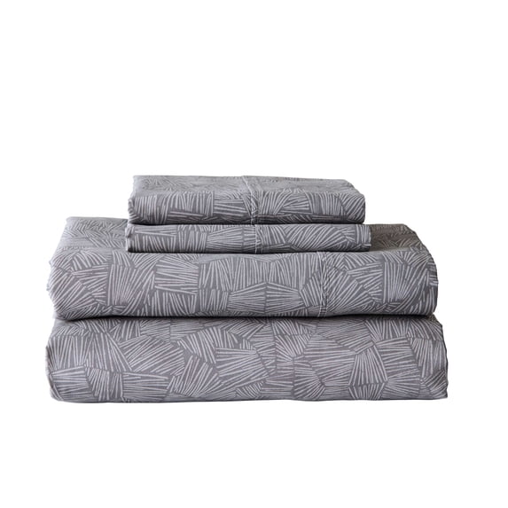 Better Homes & Gardens 300 Thread Count 4-Piece Cotton Percale Ziggy Geo Print Grey Bed Sheet Set, King