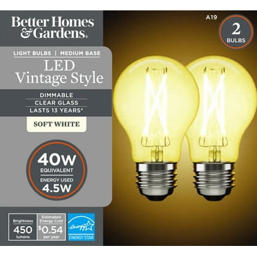 BH&G LED Light Bulb, 4.5-Watt (40W Equiv.) A19 with E26 Medium Base Dimmable Filament Soft White, 2PK