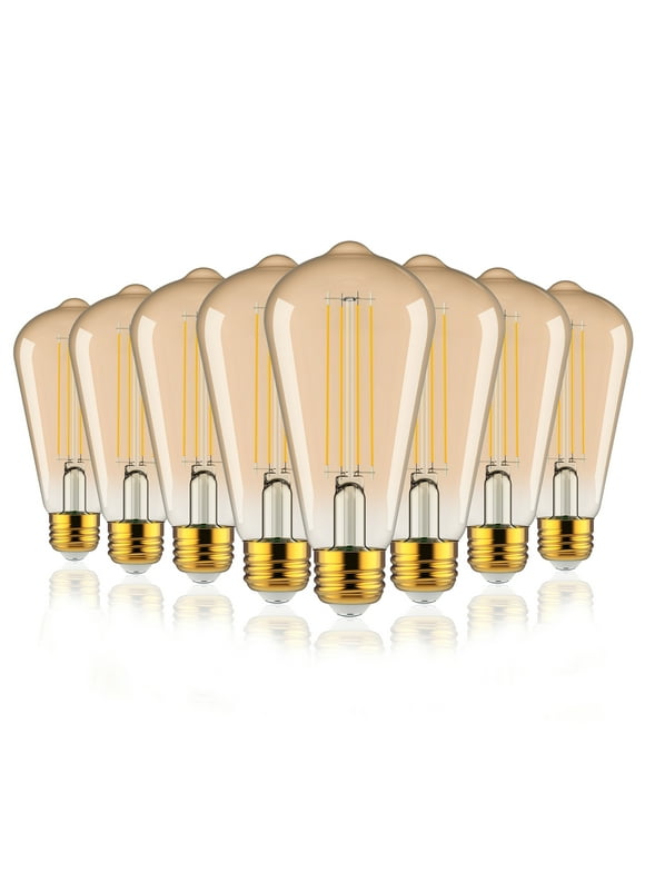 BH&G LED Vintage Bulb, 5.5-Watt (60W Equiv.) ST19 Filament Dimmable, E26 Base, Amber Glass, 8 Pack