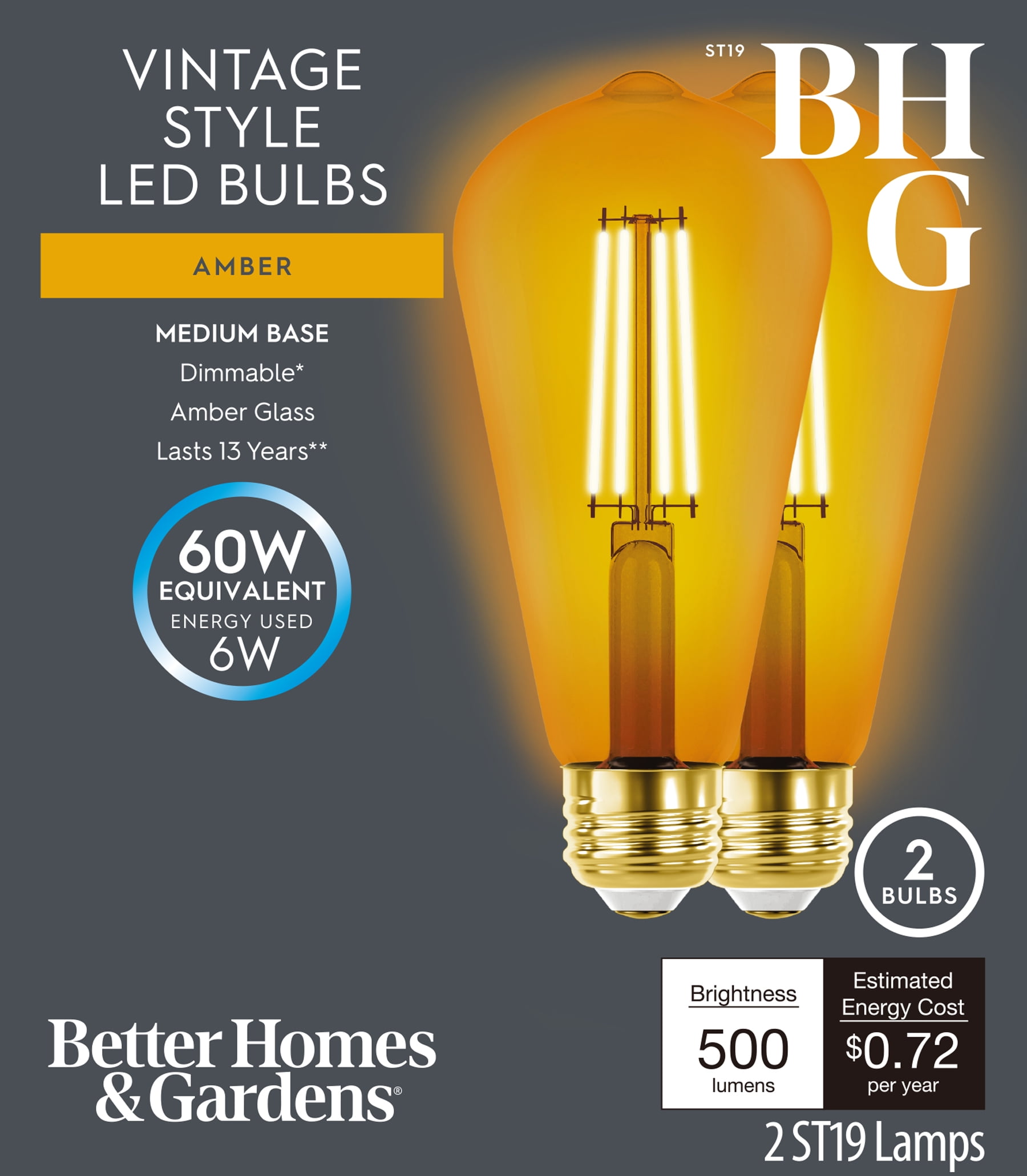 LEDライト付き Bottega ブルースター 4本 BH&G LED Vintage Bulb, 4.5-Watt (40W Equivalent) ST19