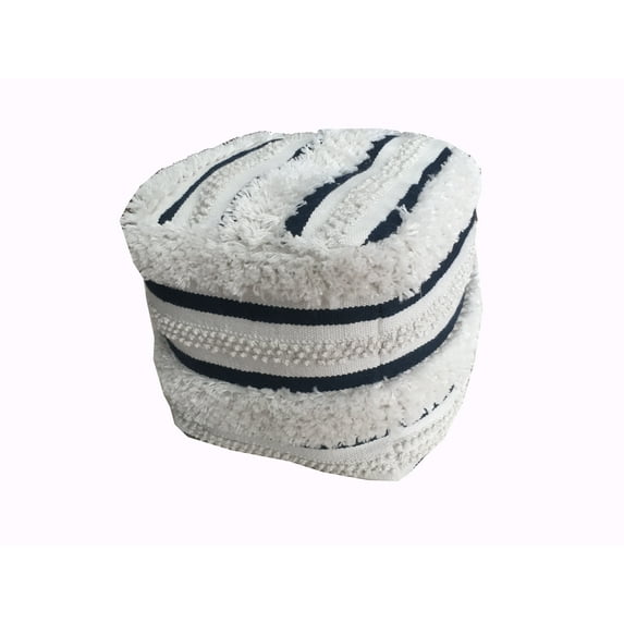 BH&G Outdoor Woven, Blue and White Stripe Pouf