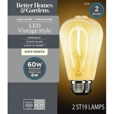 BH&G ST19 LED Vintage Bulb, 6-Watt (60W Equivalent) Soft White, Dimmable E26 Base, 2PK price history and forecast - Better Homes & Gardens BHS336179061158