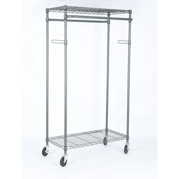Better Homes & Gardens Double Hanging Garment Rack, 38.2W x 23.6D x 66.1H in, Gunmetal Finish, Gray