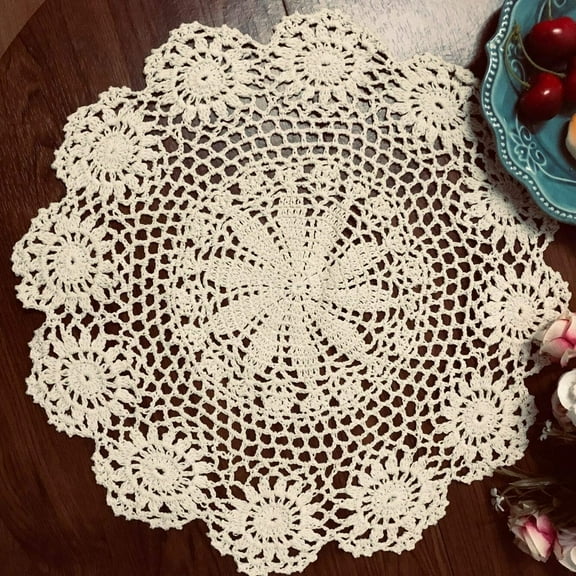 BH-JJSMGS 13 Inch Round Handmade Cotton Crochet Lace Doily Doilies Tablecloths Placemats,2 PCS