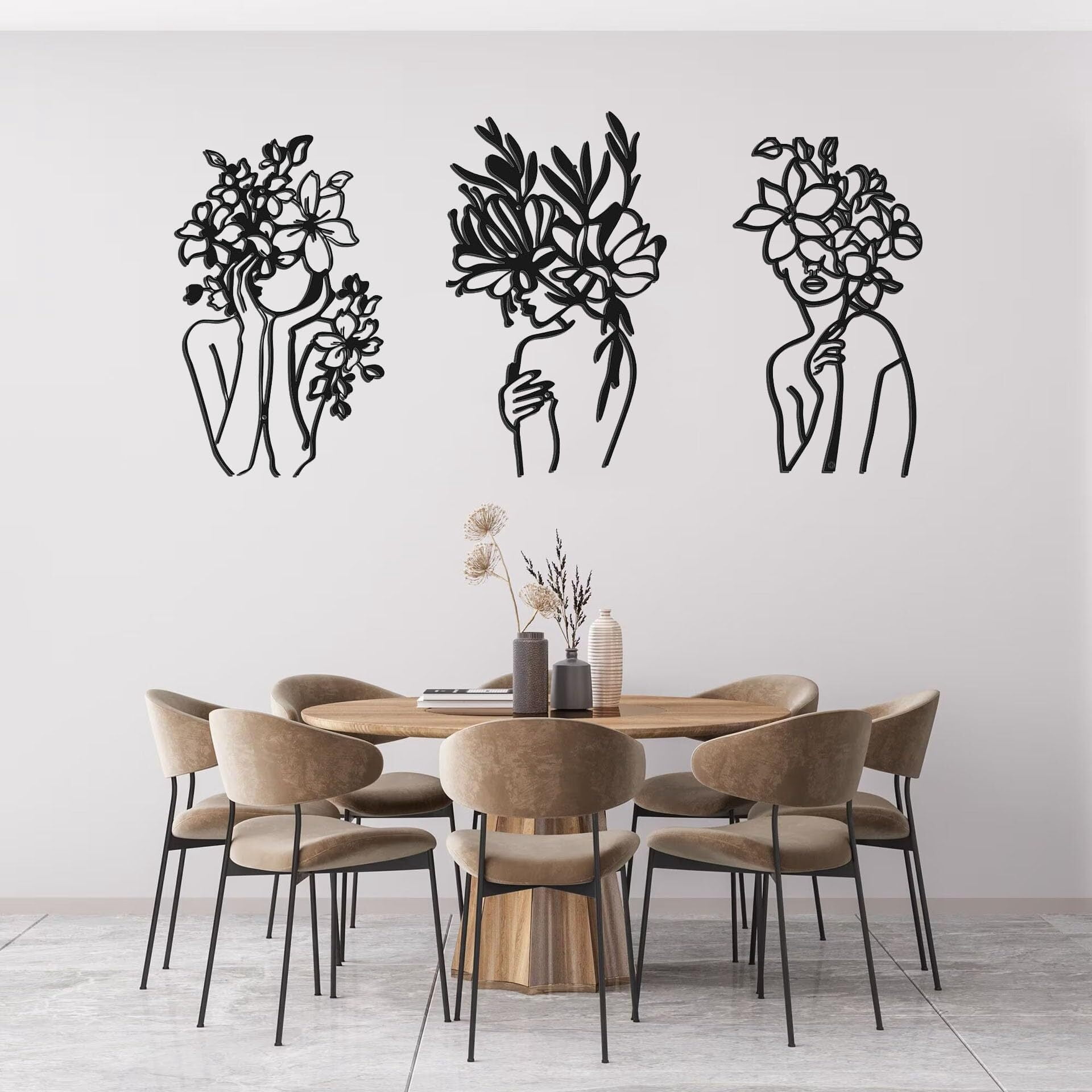 BH-JJSMGS 3 Pcs Art Metal Wall Woman Wall Living Room Wall Art metal ...