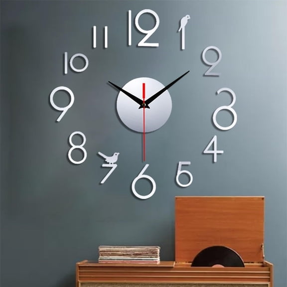 BH-JJSMGS 3d Frameless Large Wall Clock, Large Modern DIY Wall Clock Decor Sticker Clock Kit for Home Living Room Bedroom Office Wall Silent Decorations