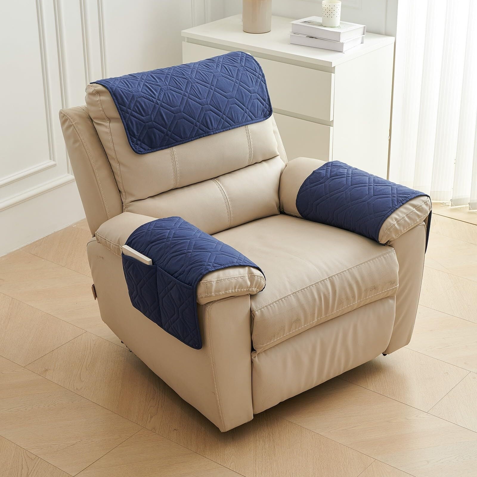 BH-JJSMGS Armrest Cover, Recliner Chair Protector,Sofa Armrest Cover,1/2/3 Seater Sofa Armrest Covers Headrest Cover Waterproof Nonslip Sofa Slipcover With Side Pocket