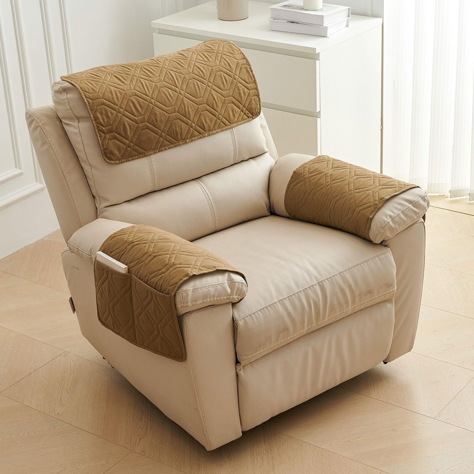 BH-JJSMGS Armrest Cover, Recliner Chair Protector,Sofa Armrest Cover,1/2/3 Seater Sofa Armrest Covers Headrest Cover Waterproof Nonslip Sofa Slipcover With Side Pocket
