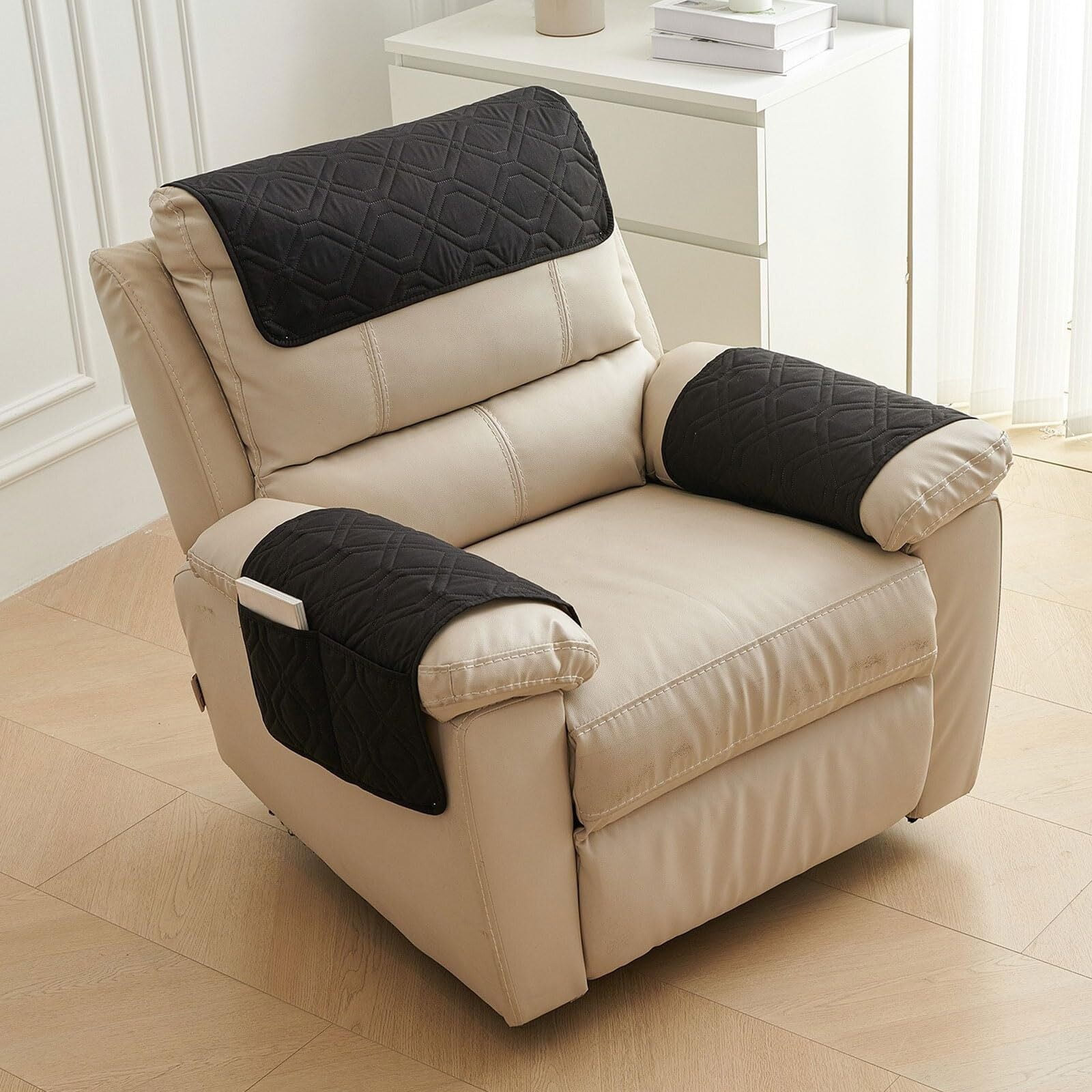 BH-JJSMGS Armrest Cover, Recliner Chair Protector,Sofa Armrest Cover,1/2/3 Seater Sofa Armrest Covers Headrest Cover Waterproof Nonslip Sofa Slipcover With Side Pocket