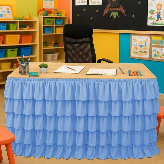 BH-JJSMGS Black Table Skirt Ruffled Tablecloth for Classroom Teacher Desk Skirt Back to School Supplies for Princess Girls Birthday Party Cake Dessert Decorations