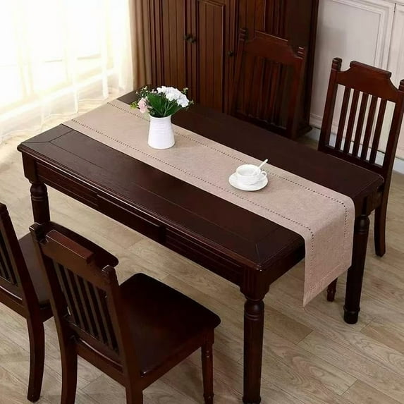 BH-JJSMGS Burlap Style Farmhouse Table Runner, Rustic Geometric Hollow Table Runners 72 Inches Long for Dresser Table Everyday Use(14 x 72 Inch)