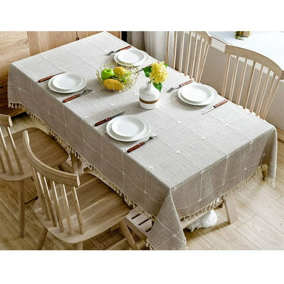 BH-JJSMGS Cotton Linen Rectangular Tablecloth Tassel Plaid Table Cloth for Dining Kitchen Room Tabletop Decoration