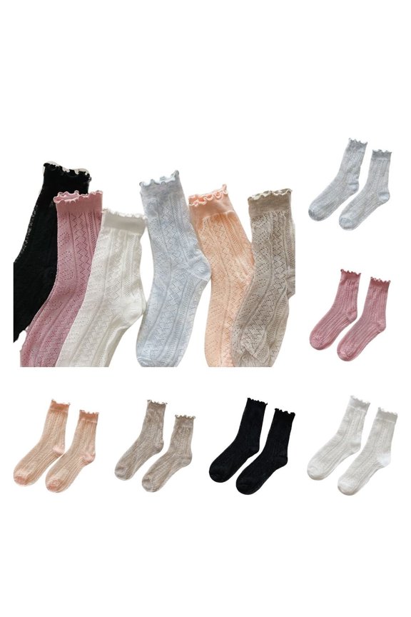 Cute Multi Colored Love Heart Mesh Ruffle Non-Binding Crew Socks For Women, Size 5-8, Pack of 6