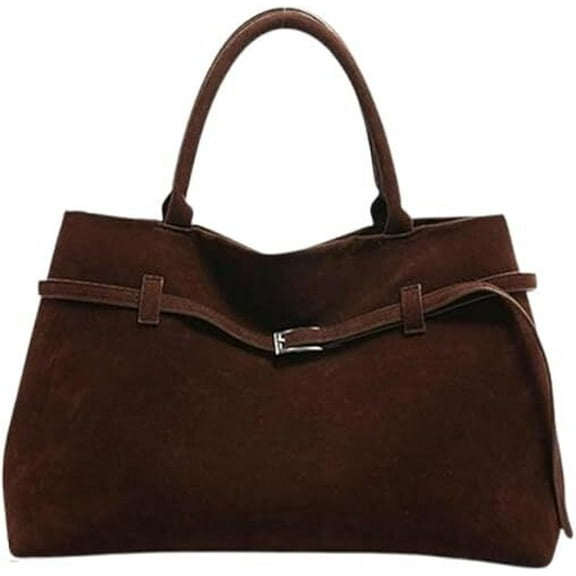 BH-JJSMGS Faux Suede Bag Shoulder Hobo Bag Tote, Women's Large Brown Top Handle Work Tote