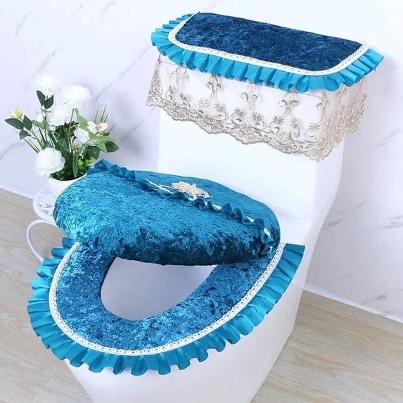 BH-JJSMGS Lace Decoration Toilet Ring Covers Soft Velvet Toilet Pad Home Three-Piece Set Dust-Proof Toilet Tank Cover