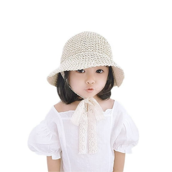 BH-JJSMGS Little Girl Kids Breathable Summer Straw Hat Foldable UV Protection Bowknot Wide Brim Floppy Beach Sun Visor Hats