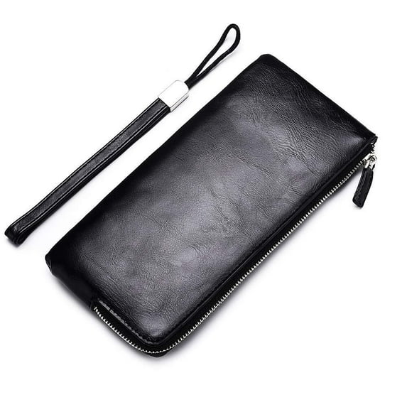 BH-JJSMGS Minimalist Leather Wallets for Men Long Bifold Wallet Zip Around Clutch Travel Purse for Checkbook, Smartphone, Cash