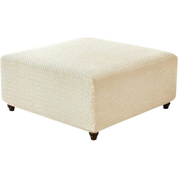 BH-JJSMGS Square Ottoman Cover Stretch Jacquard Knitted Slipcover, Thick Washable Footstool Protector with Elastic Bottom for Living Room