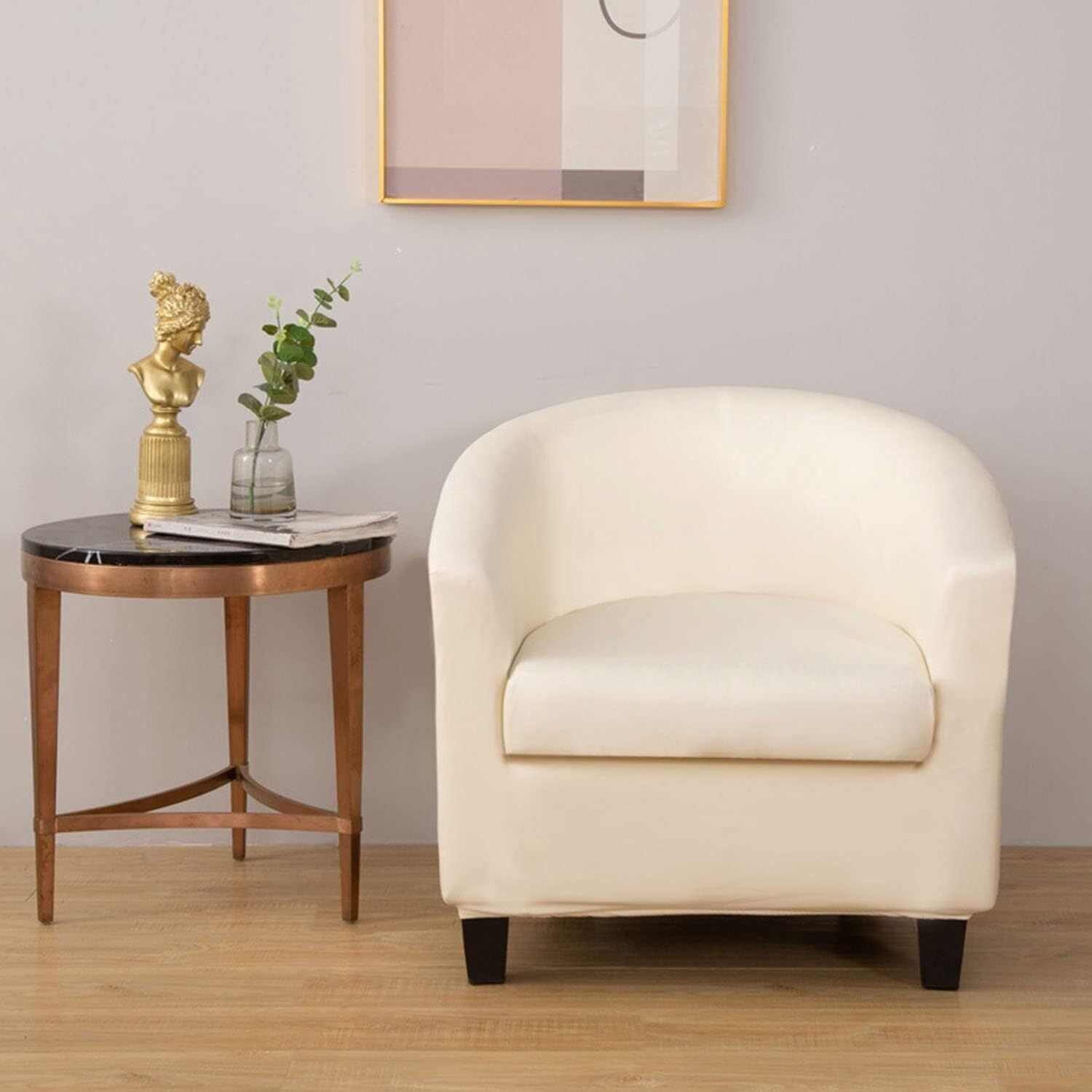 BH-JJSMGS Stretch Club Chair Slipcovers 2 Pieces, PU Leather Round Barrel Chair Cover with Cushion Cover, Oilproof Couch Cover for Cats Dogs