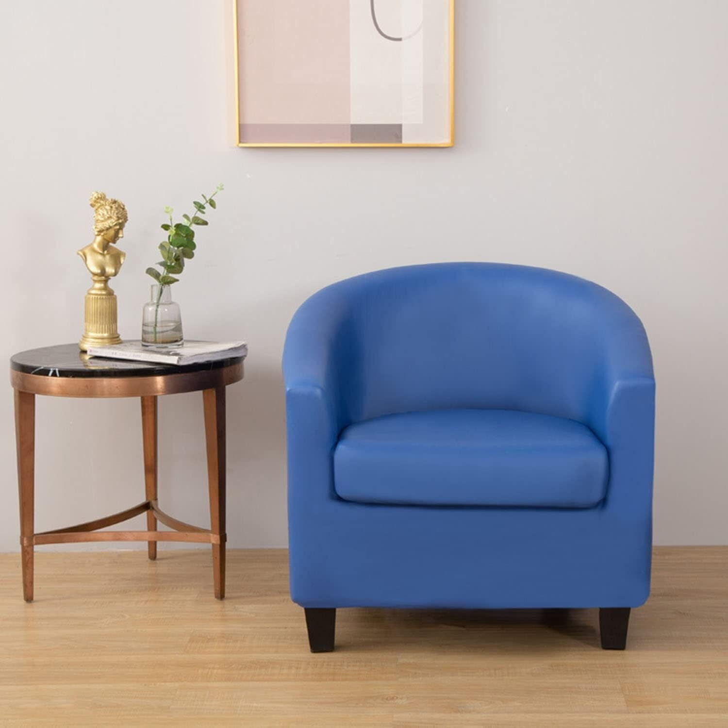 BH-JJSMGS Stretch Club Chair Slipcovers 2 Pieces, PU Leather Round Barrel Chair Cover with Cushion Cover, Oilproof Couch Cover for Cats Dogs