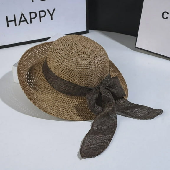 BH-JJSMGS Summer Bucket Hats for Women Wide Beach Sun Hat Straw Hat Sunscreen Sunshade Fisherman's Hat with Bow Tie