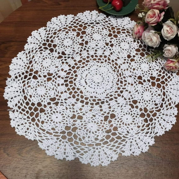 BH-JJSMGS White Cotton Handmade Crochet Lace Tablecloth Doilies Table Overlay,Round,16/20/24 Inch,2PCS