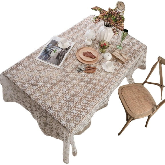 BH-JJSMGS White Lace Tablecloth Elegant Floral Rectangle Chic Lace Table Overlay Vintage Embroidered Lace Overlay Boho Table Cloth Flower Table Cover For Wedding Birthday Party Banquet Decor