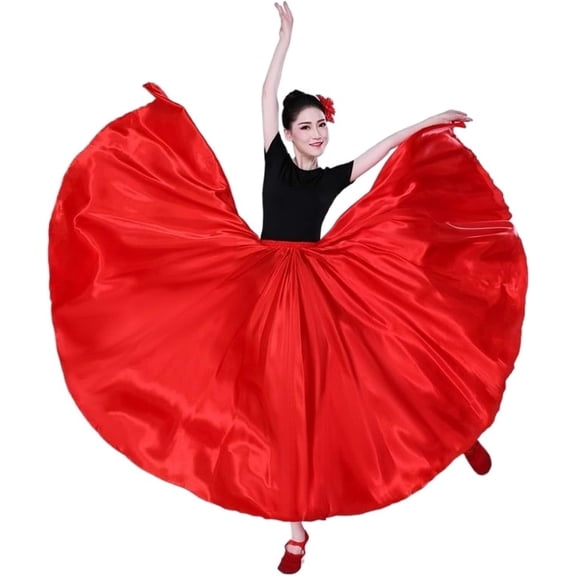 BH-JJSMGS Women Long Skirts Dancer Solid Color Dance Satin Skirt Dance Performance Costumes