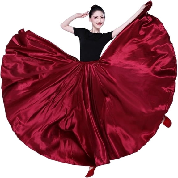 BH-JJSMGS Women Long Skirts Dancer Solid Color Dance Satin Skirt Dance Performance Costumes