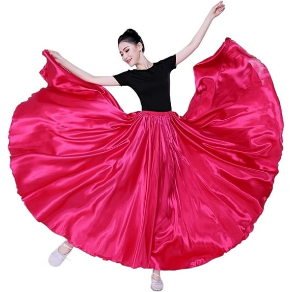 BH-JJSMGS Women Long Skirts Dancer Solid Color Dance Satin Skirt Dance Performance Costumes